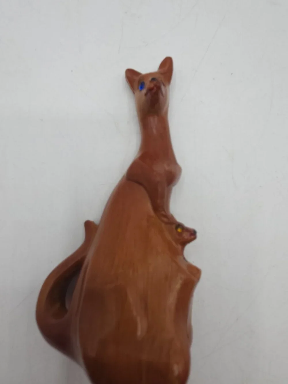 MCM Faux Carved Wood Gem Eyes Kangaroo With Joey 5 1/4” Retro Mod Figurine